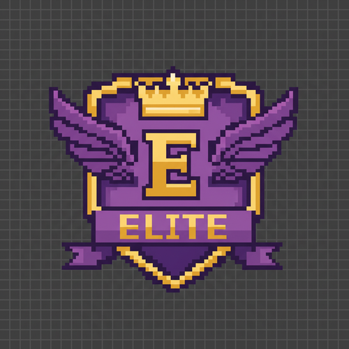 Elite purple gold emblem pixel art